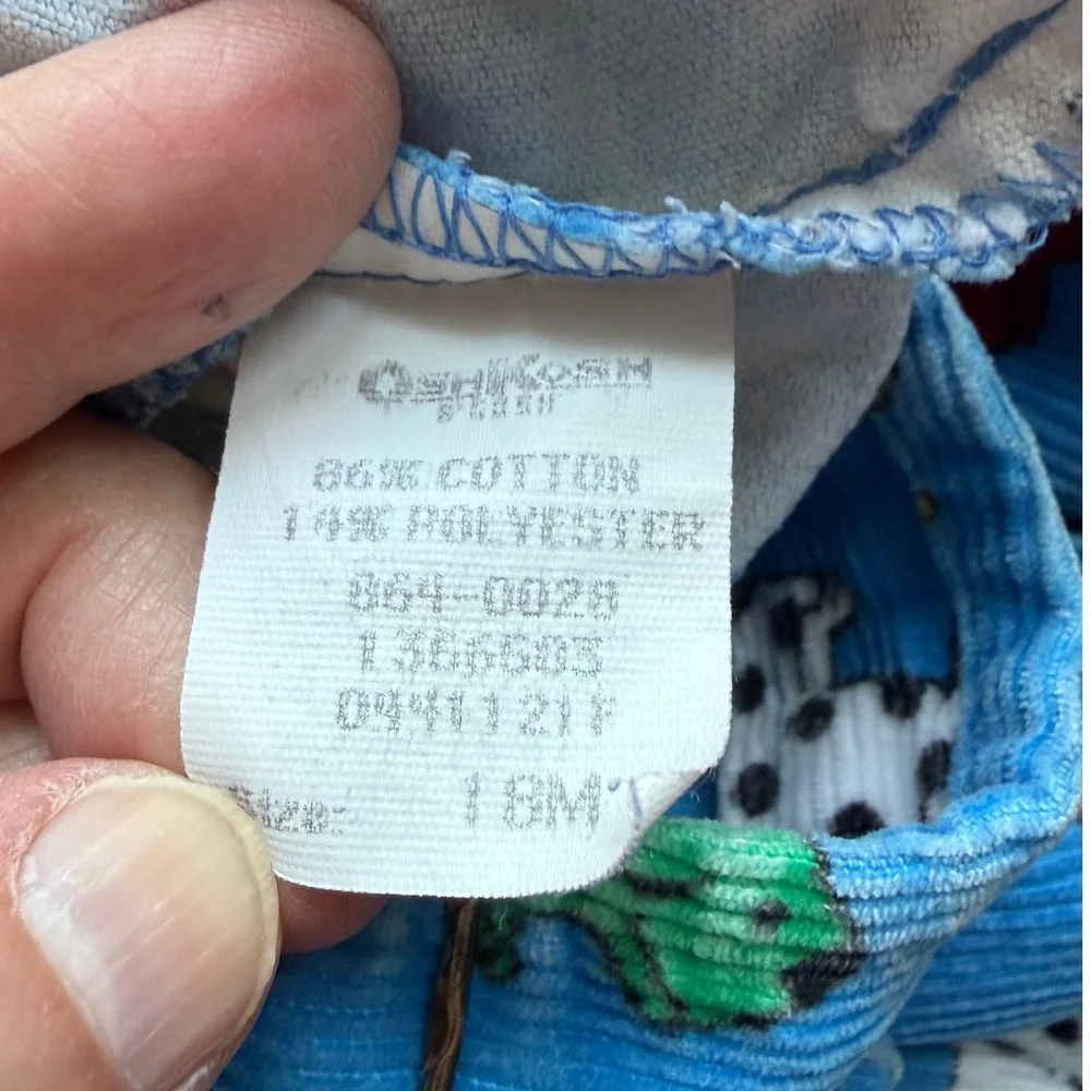 Vintage 90s OshKosh B'gosh Kennel Klub Overalls Blue Corduroy Dog Print Size 18M
